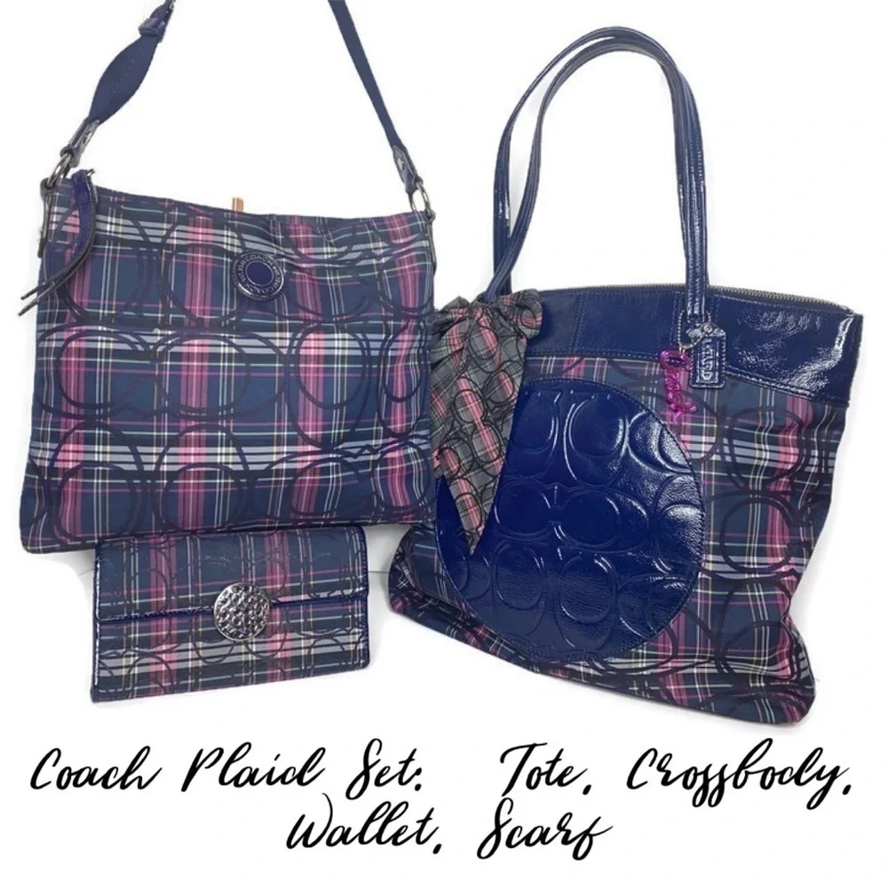 Coach Plaid Laura Circle C Tote Wallet Crossbody